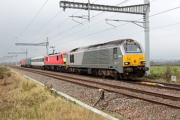 Class 67 - 67012 + Class 90 - 90035 + Mk3 11074 + Class 82 DVT - 82115 + Class 67 - 67028 - DB Schenker