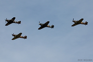 Hawker Hurricane formation: PZ865/EC-S + P2921/GZ-L + BE505/XP-L + LF363/JX-B